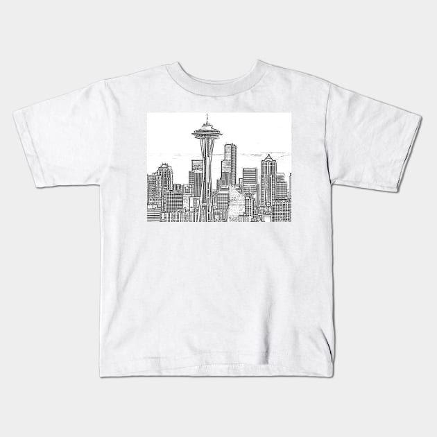 Minimalist Black and White Seattle Skyline Kids T-Shirt by Christine aka stine1